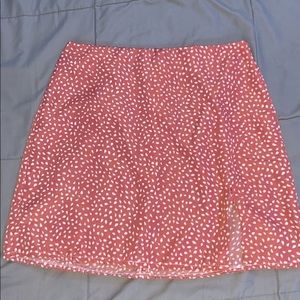 Pink Patterned Mini Skirt With Front Slit
